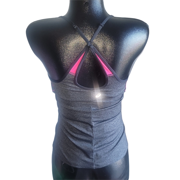 Asics Black Cross Back Abby Bra Tank Top with Pink Accents S - Picture 5 of 6